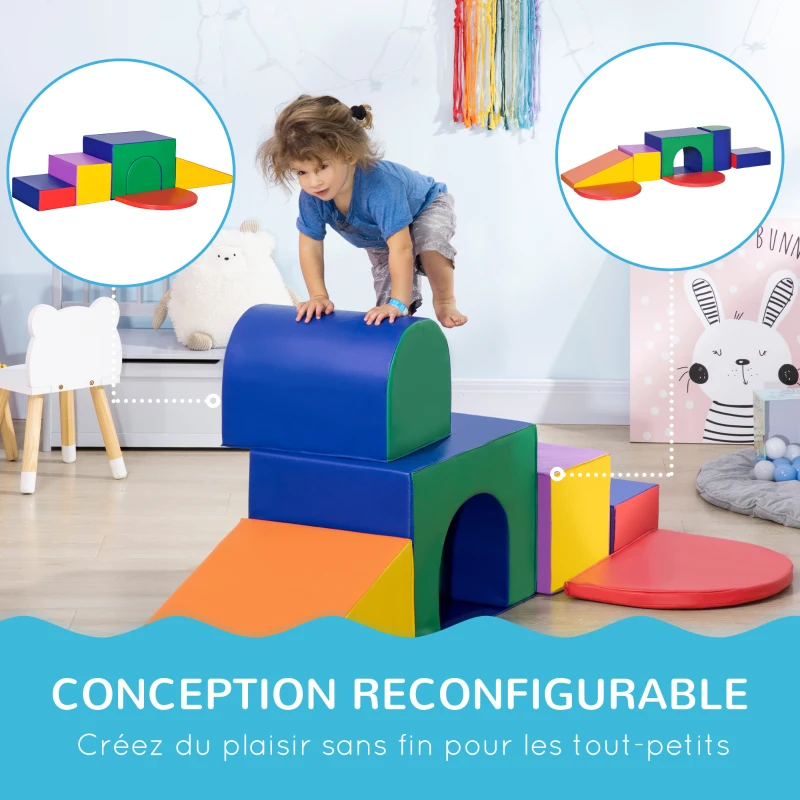 HOMCOM 7 blocs de construction en mousse XXL - jeux éducatif - module motricité - certifiés normes EN71-1-2-3 - mousse EPE revêtement PU multicolore(m-6)