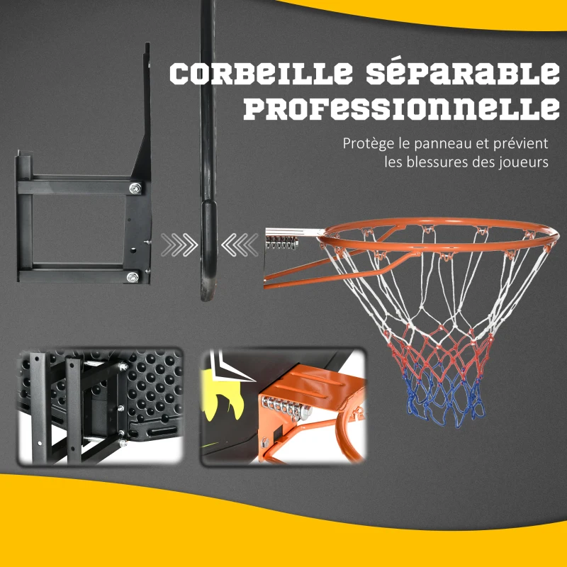 SPORTNOW Panier de basketball mural avec panier spécial intérieur extérieur 70 x 110 x 90 cm noir