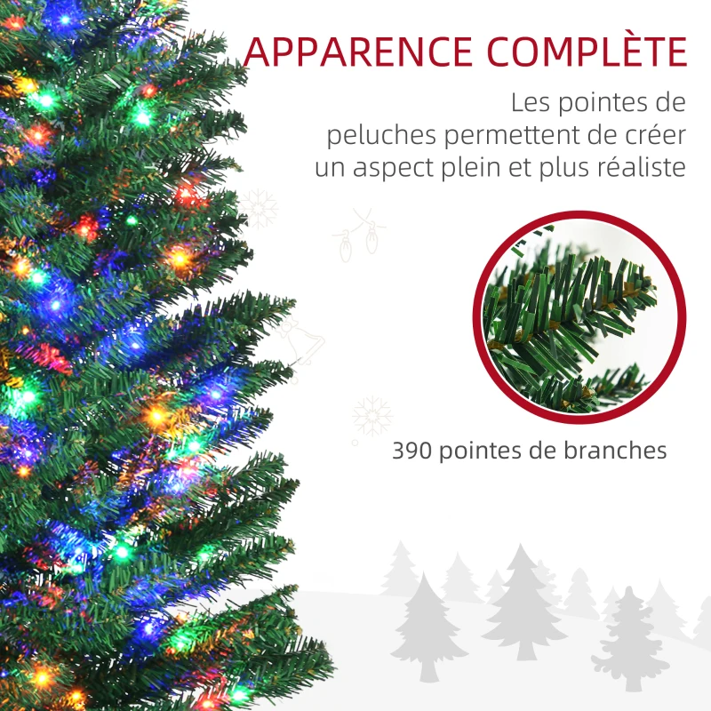 HOMCOM Sapin de Noël artificiel lumineux en forme de crayon 180 cm 150 lumières multicolores 390 branches base en acier vert