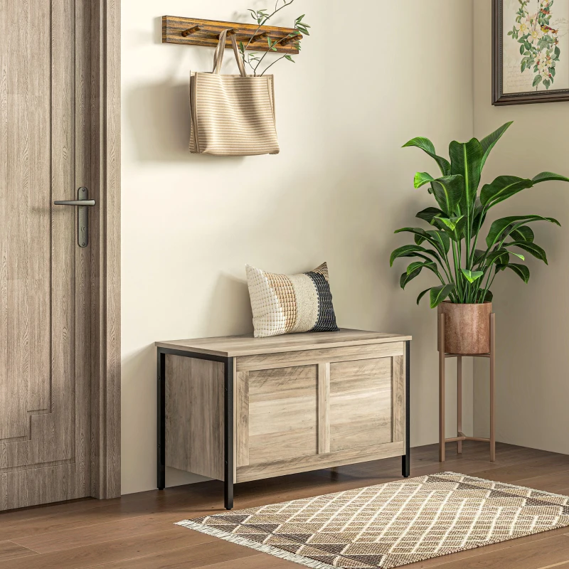 HOMCOM Baúl de Almacenaje para Dormitorio 95 L con Tapa Banco de Almacenaje con Bisagra de Seguridad 80x40x50 cm Grisáceo