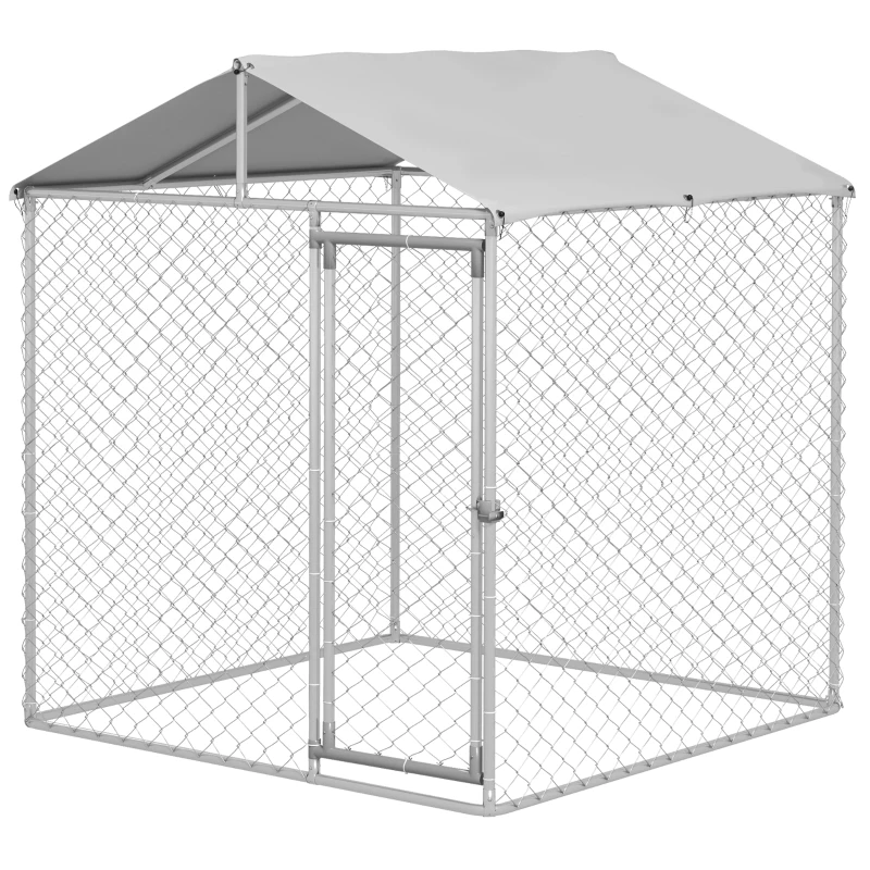 PawHut Jaula de Exterior para Perros Medianos con Cerradura Marco de Acero Toldo Impermeable y Anti-UV 200x200x237 cm Plata