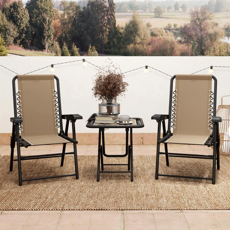 Outsunny Three-Piece Garden Table and Chair Set - Khaki