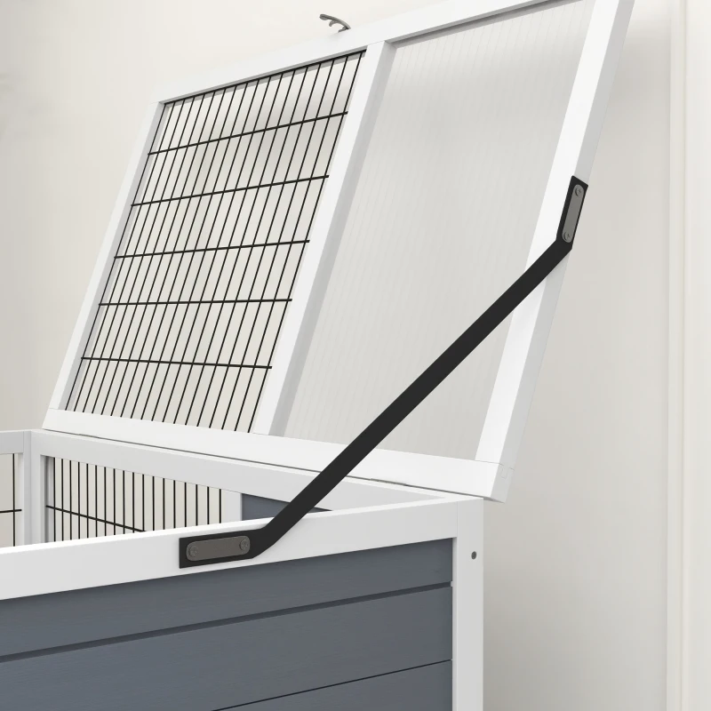 PawHut Clapier en bois d'intérieur sur roulettes 2 niveaux 2 plateaux coulissants, porte verrouillable 90L x 53l x 97H cm