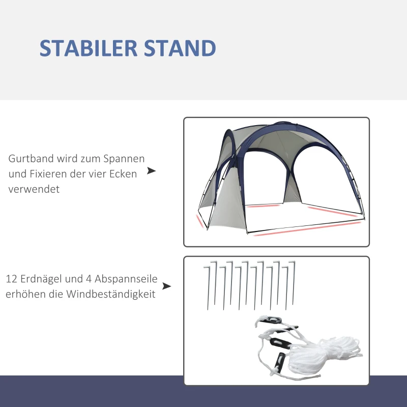 Outsunny Kuppelzelt für 6-8 Personen, Pavillon, Schutz vor Sonne und Nieselregen, 3,5 x 3,5 x 2,22 m, Cremeweiß