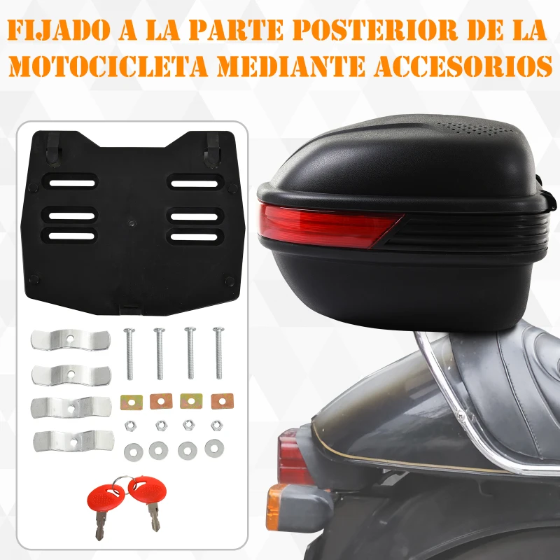 HOMCOM Baúl Moto Universal 43L + Llaves y Accesorios Equipaje Caja de Moto Topcase Casco para Motocicleta Ciclomotores Scooter