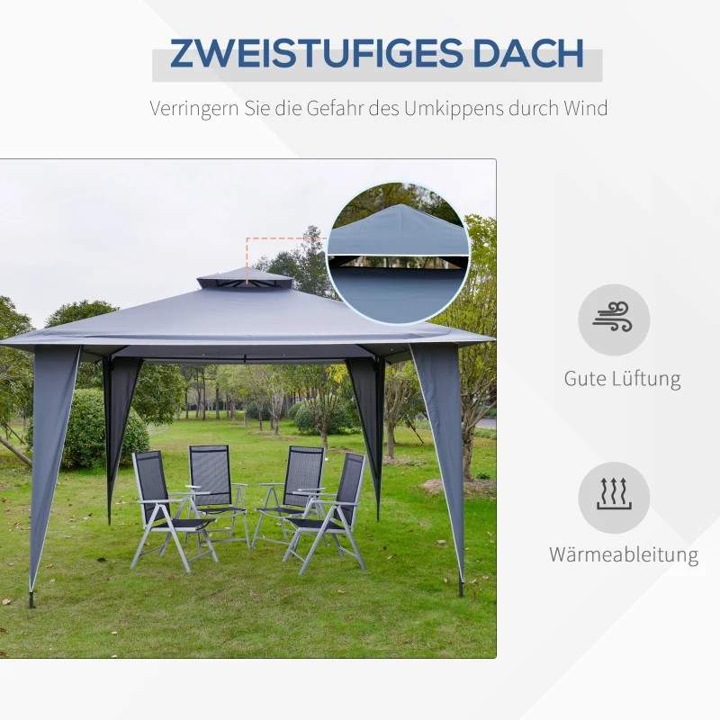 Outsunny Pavillon Partyzelt mit Doppeldach 3,45x3,45x2,68m Festzelt Gartenlaube Metall Polyester Grau