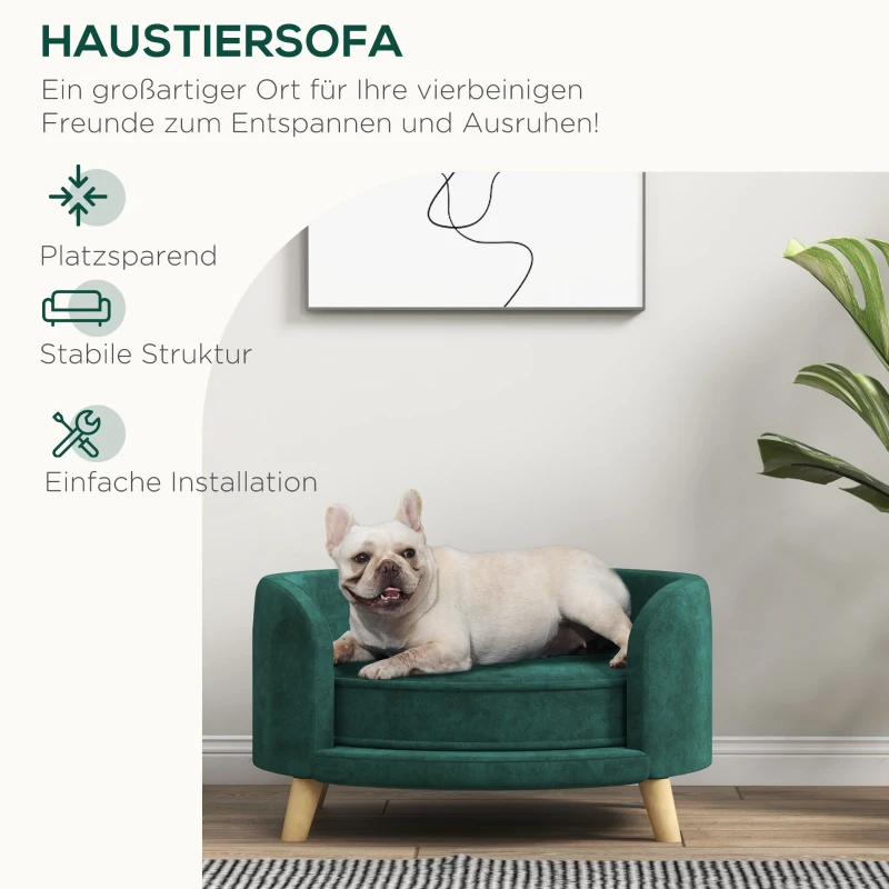 PawHut Hundebett Hundesofa Haustiersofa, Eukolyptusholz, 68 x 68 x 35 cm, Grün