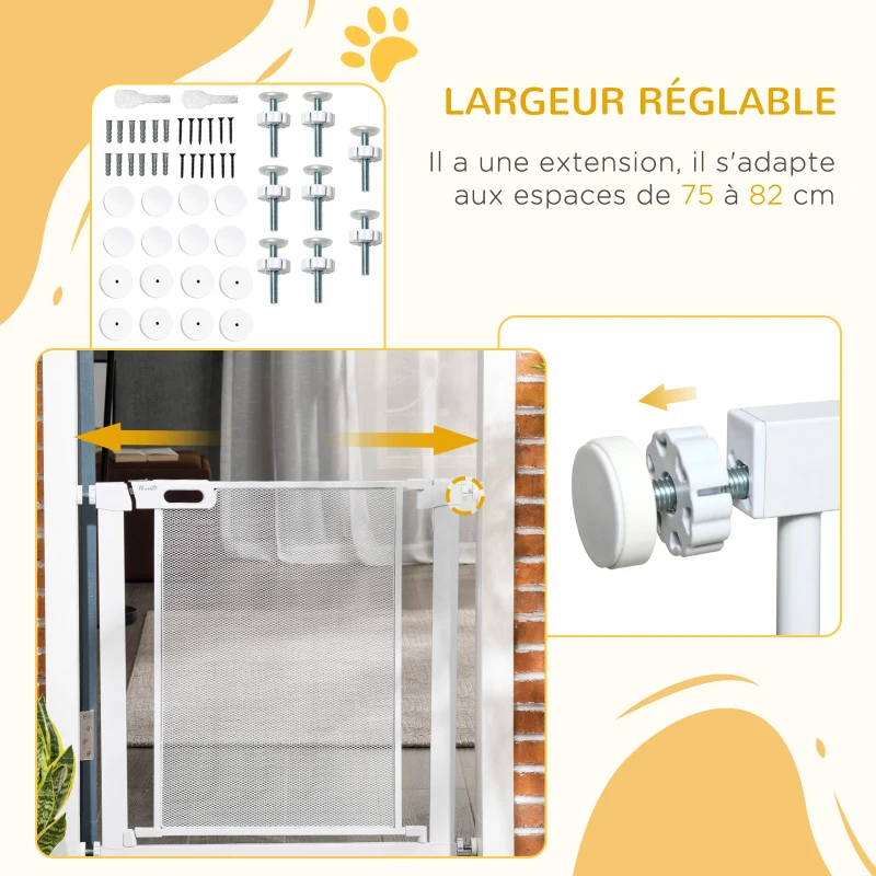 PawHut Lot de 2 barrières de sécurité pour animaux domestique avec fermeture automatique double verrouillage largeur 75-82 cm