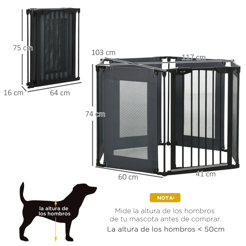 PawHut Parque Plegable para Perros de 6 Paneles Convertible en Barrera de Seguridad para Mascotas 117x103x74 cm Negro