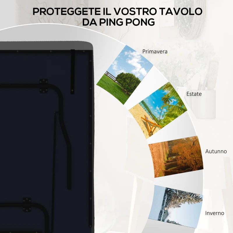 SPORTNOW Copertura Tavolo da Ping Pong 257x153x5 cm in Polietilene Nero con Fibbie e Cerniere incluse