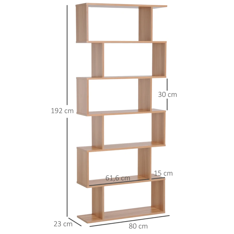 HOMCOM Bücherregal Wandregal Raumteiler mit 6 Fächern Standregal Aktenregal Ahorn L80 x B23 x H192 cm