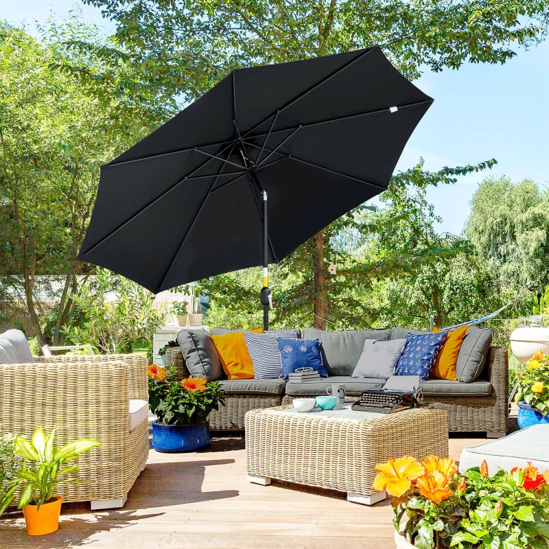 Outsunny 3(m) Tilting Parasol Garden Umbrellas, Outdoor Sun Shade with 8 Ribs, Tilt and Crank Handle for Balcony, Bench, Garden, Black