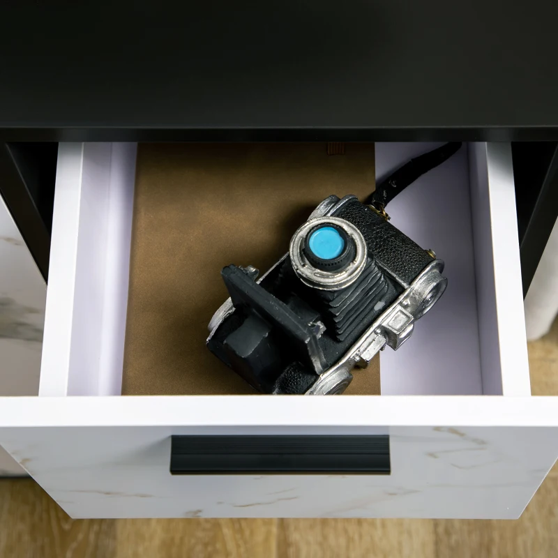 HOMCOM Mobile Dispensa a 2 Ante e 3 Cassetti in MDF e Acciaio per Soggiorno, Cucina e Studio, 90x30x80 cm, Bianco e Nero