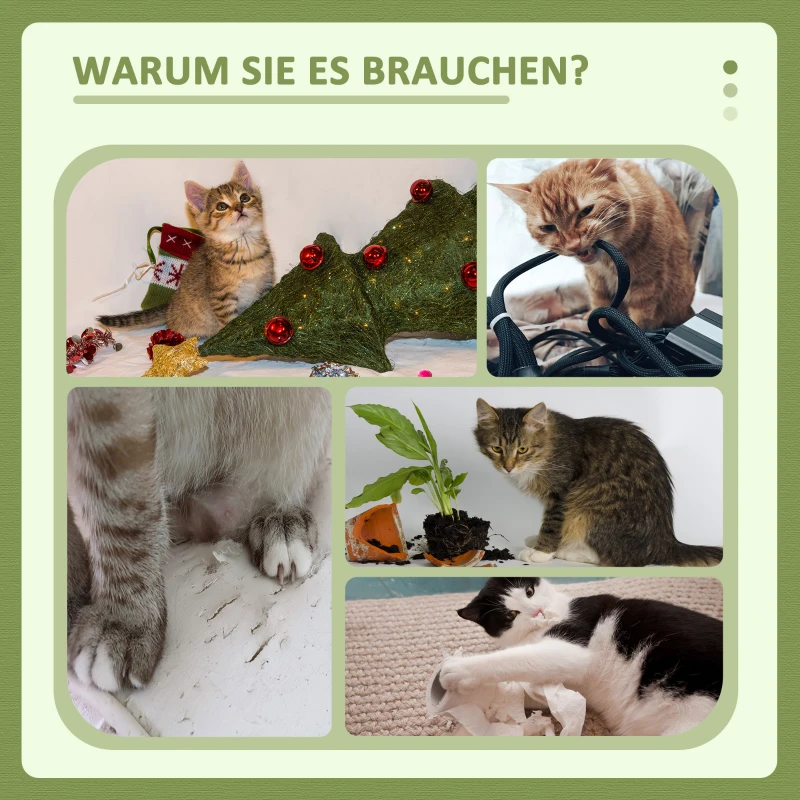 PawHut Kratzbaum Katzenbaum kleiner Kratzbaum, 1 Katzenbett, 1 Liegefläche, 40 cm x 40 cm x 64 cm, Grün + Weiß