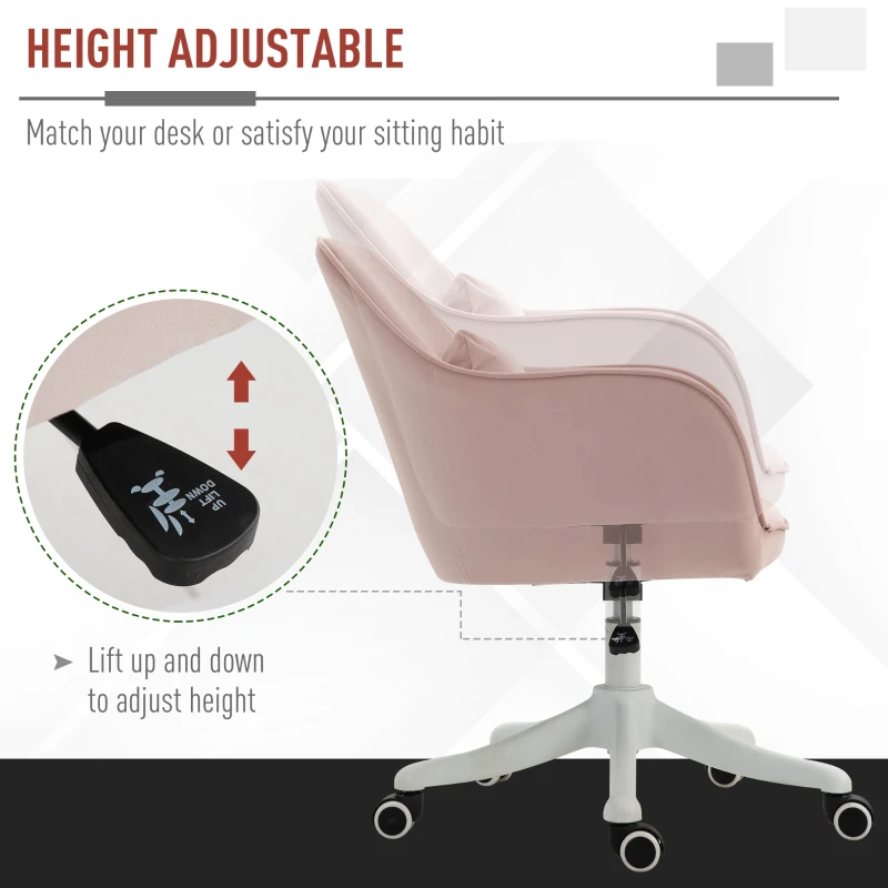 Vinsetto Velvet-Feel Office Chair with Rechargeable Electric Vibration Massage Lumbar Pillow, Wheels, Pink