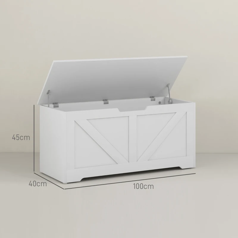 HOMCOM Cassapanca in Legno con Cerniere di Sicurezza, Panca Contenitore Capacità 127L, 100x40x45cm, Bianco