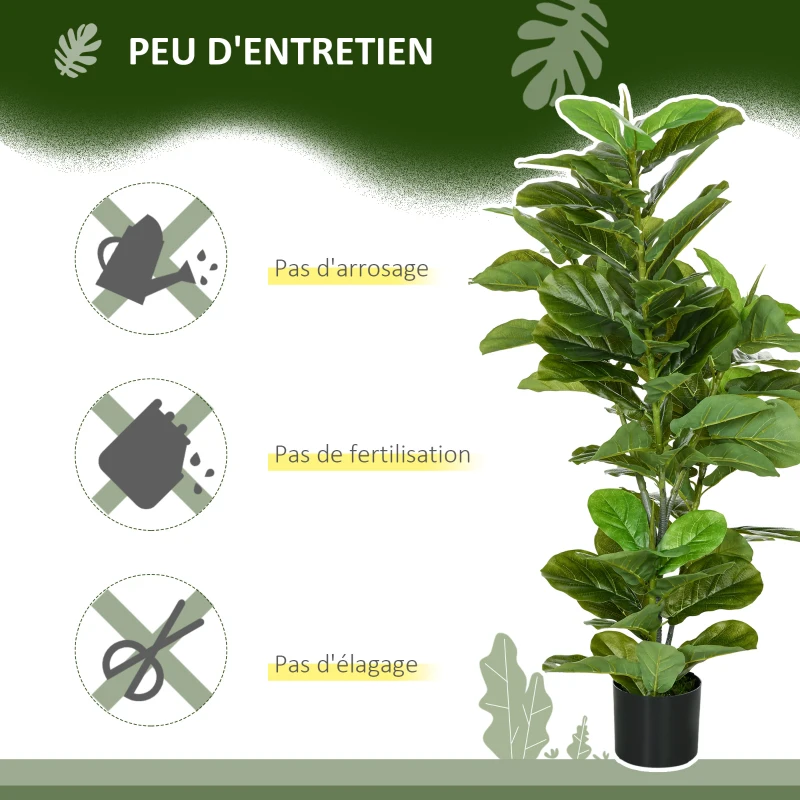 HOMCOM Lot de 2 plantes artificielles figuiers artificiels à feuilles arbre artificiel avec pot inclus hauteur 110 cm vert