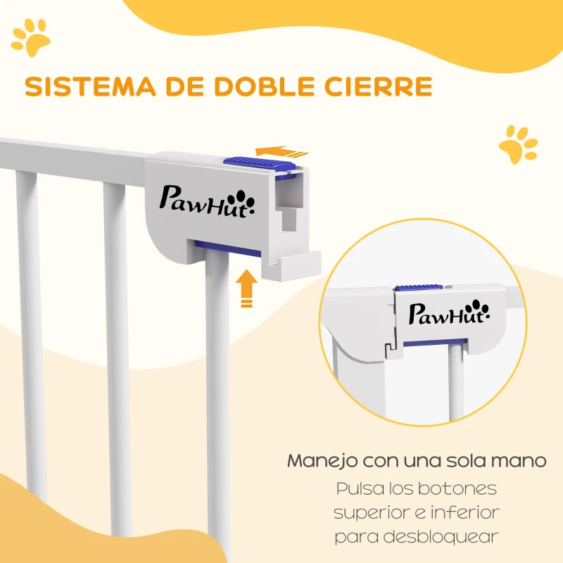 PawHut Valla para Mascotas de Acero Plegable con 3 Paneles Doble Cerradura y Función de Bloqueo Auxiliar 206x90 cm Blanco