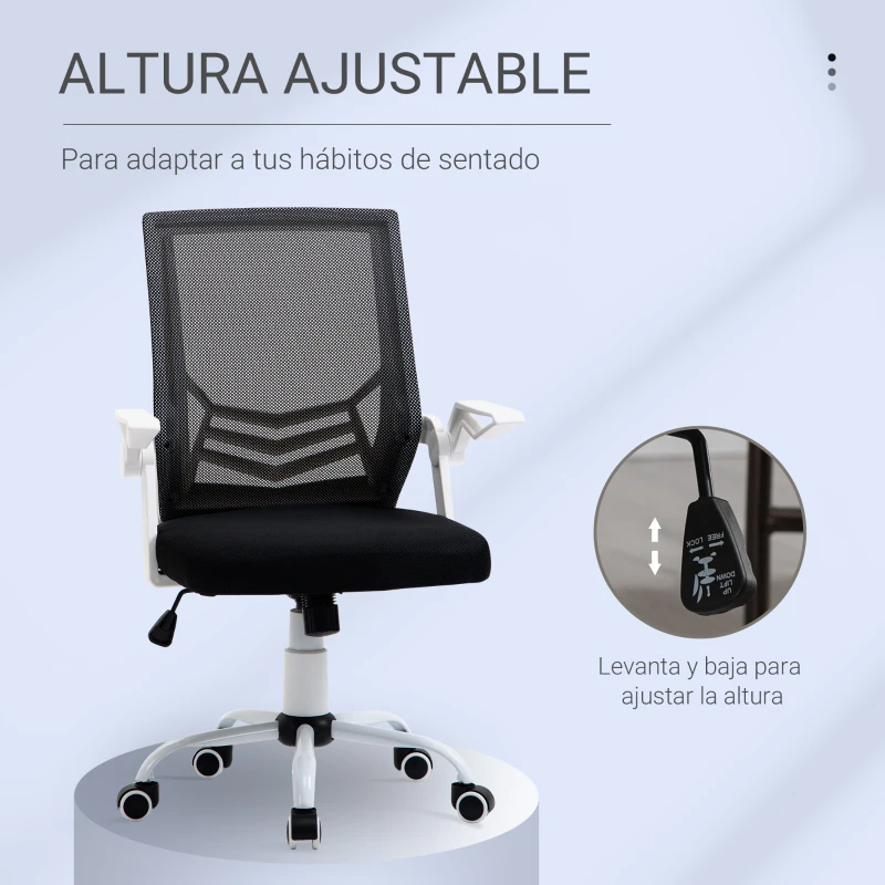 Vinsetto Silla de Oficina Ergonómica Silla de Malla con Altura Ajustable Reposabrazos Abatible Soporte Lumbar Transpirable para Adolescentes Adultos 62,5x55x94-104 cm Negro