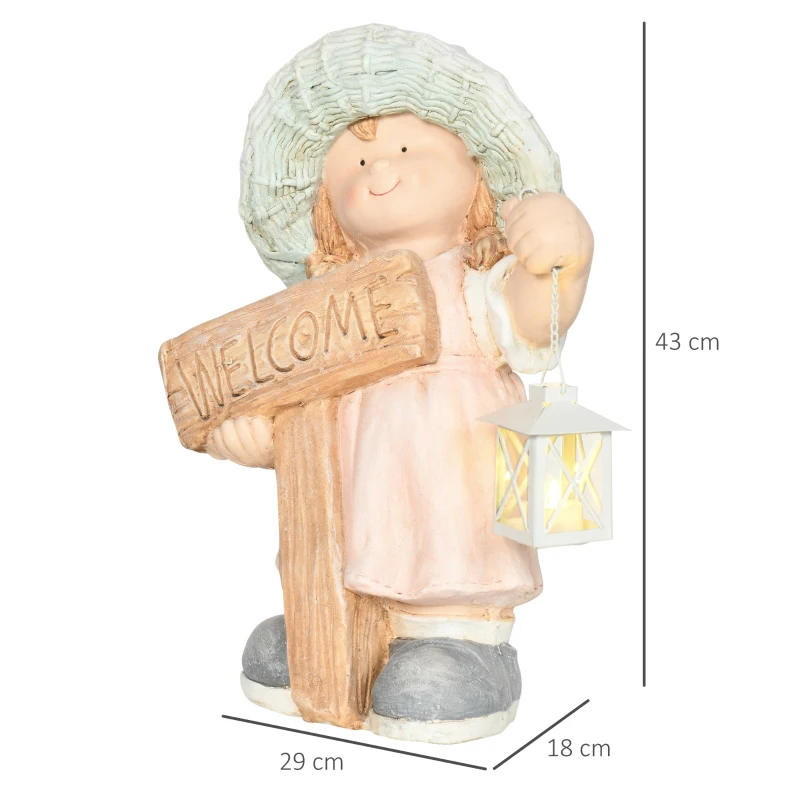 Outsunny Gartenfigur "Mädchen mit Laterne", Gartendekoration, wetterbeständig, 29 cm x 18 cm x 43 cm