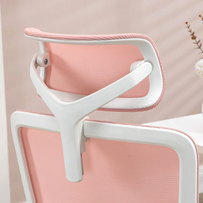 Vinsetto Bürostuhl Computerstuhl, 1 Kopfstütze, klappbare Armlehnen, 62 cm x 58 cm x 133 cm, Rosa