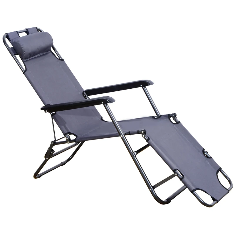 Outsunny Sonnenliege mit Kissen, Klappbare Strandliege mit 2-Fach verstellbare Rückenlehne Gartenliege, 2-in-1 Relaxliege, Metall + Oxfordstoff, Grau 135 x 60 x 89 cm