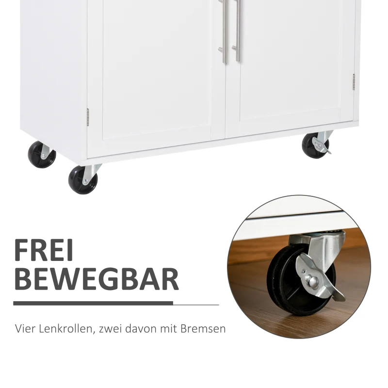 HOMCOM Küchenwagen rollbar Servierwagen Küchentrolley mit höhenverstellbaren Einlegeböden für Küche Wohnzimmer Esszimmer Gummiholz MDF Weiß 109 x 40 x 89 cm