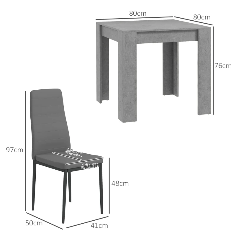 HOMCOM Set da Pranzo 3 Pezzi con Tavolo da Cucina 80x80x76 cm e 2 Sedie Moderne 41x50x97 cm, Grigio