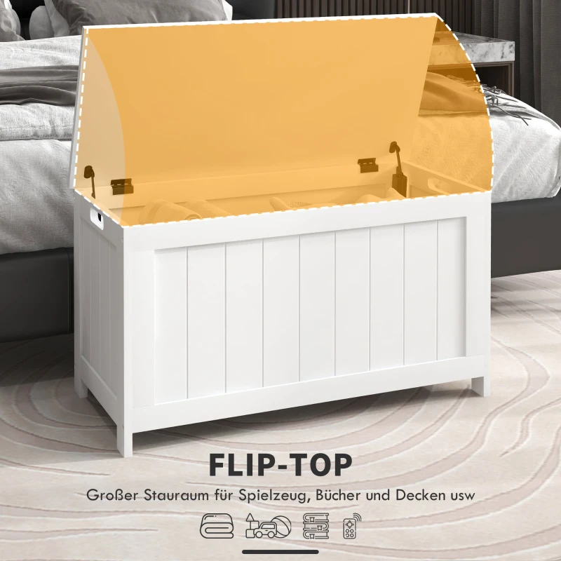 HOMCOM Aufbewahrungsbox Aufbewahrunskiste Spielzeugtruhe, MDF, 2 Griffe, 81 x 40 x 46 cm, Weiß(m-4)