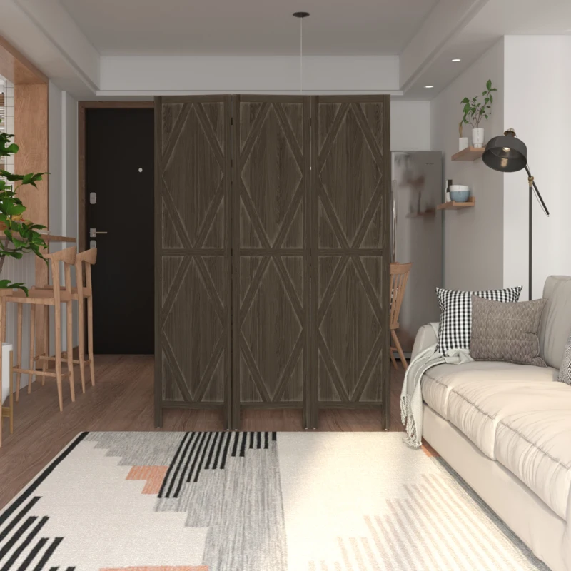 HOMCOM Paravent séparateur de pièce pliable 3 panneaux en bois paulownia 160 x 170 cm marron