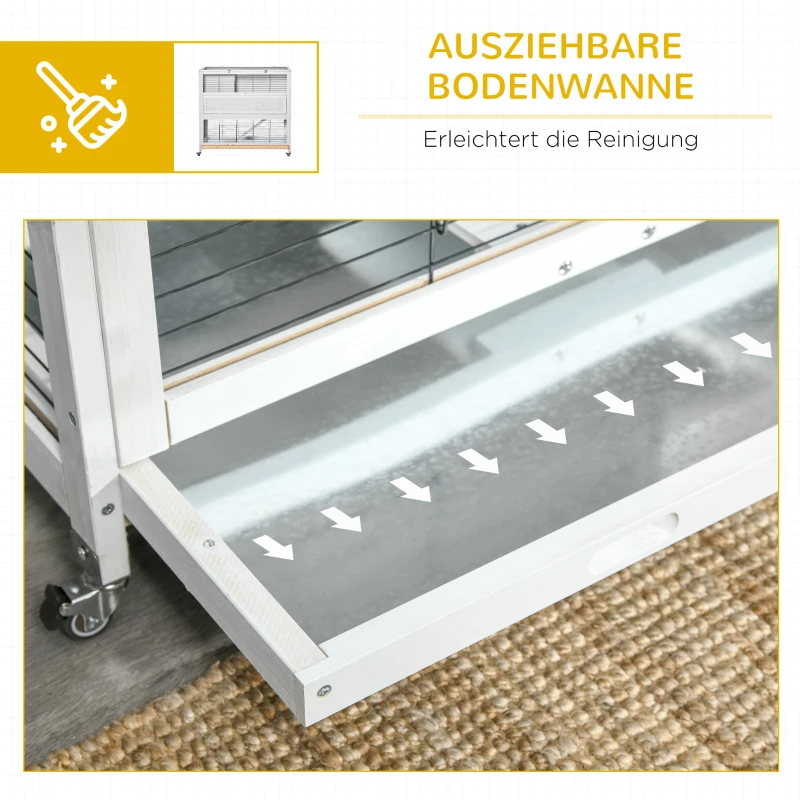 PawHut Kleintierstall mit Rädern 2 Ebenen Tannenholz Weiß