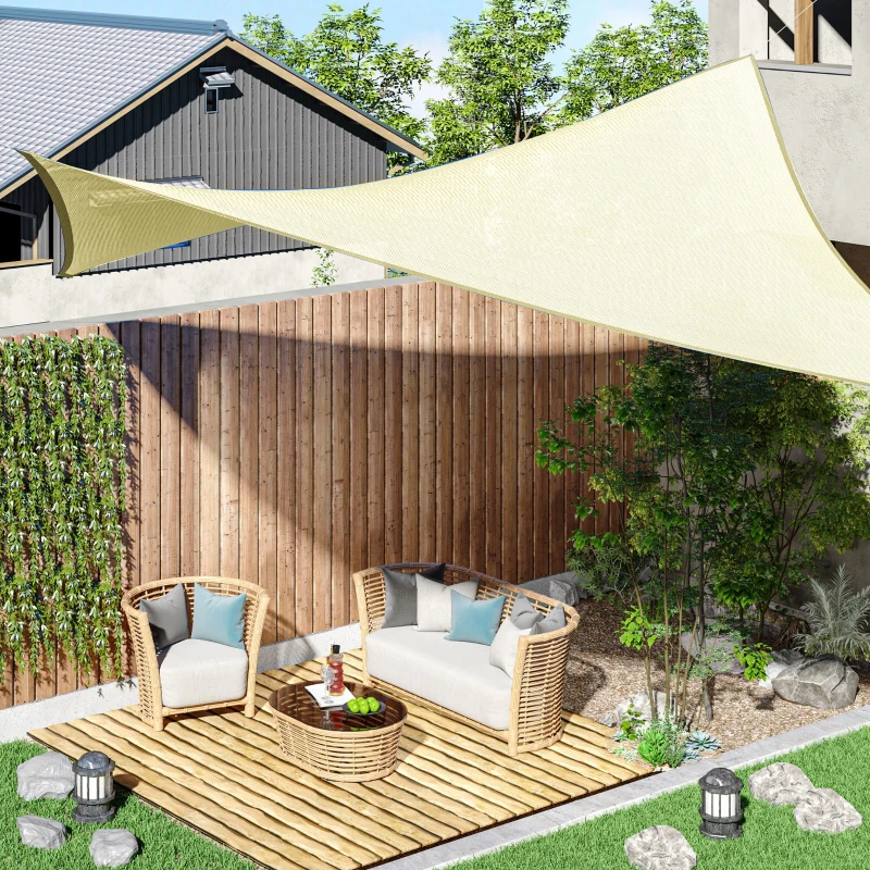 Outsunny Vela Ombreggiante Rettangolare, Impermeabile e Anti-Raggi UV in HDPE, 3x4m, Crema