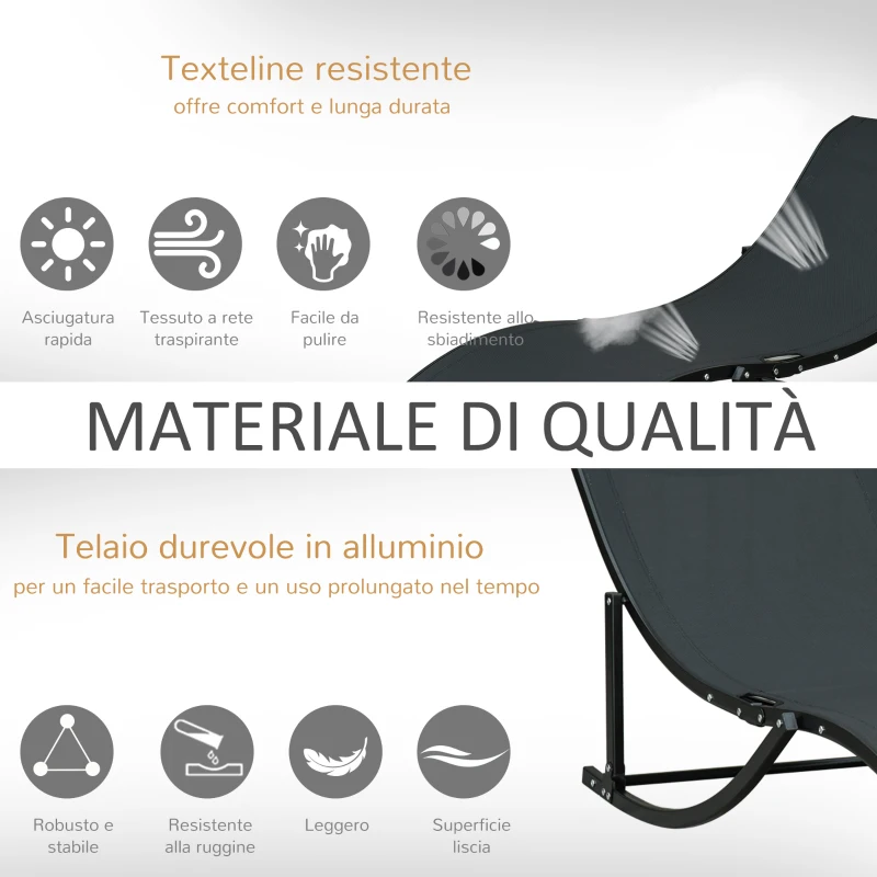 Outsunny Set 2 Sdraio da Giardino Pieghevoli, Lettino Prendisole in Alluminio e Textilene, 61x165x63cm