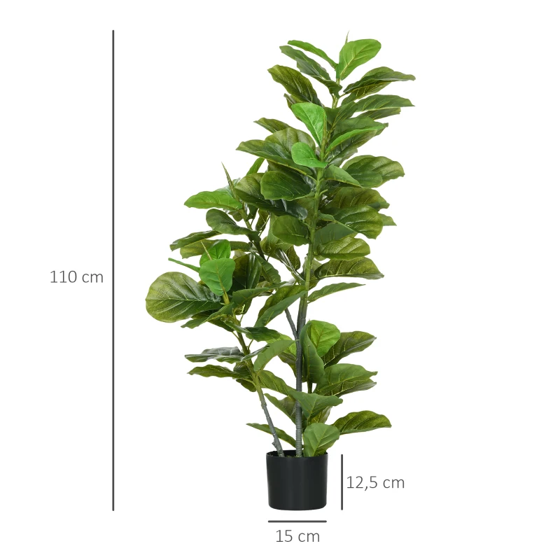 HOMCOM Conjunto de 2 Plantas Artificiales Decorativas 110x15 cm Árboles Artificiales de Ficus con 90 Hojas y Macetas Verde