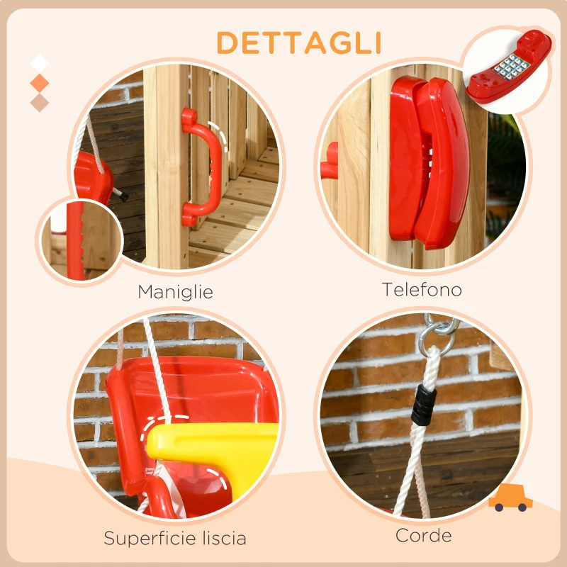 Outsunny Set con Scivolo e Altalena da Giardino per Bambini Età 18-48 Mesi, in Legno e Plastica, Rosso