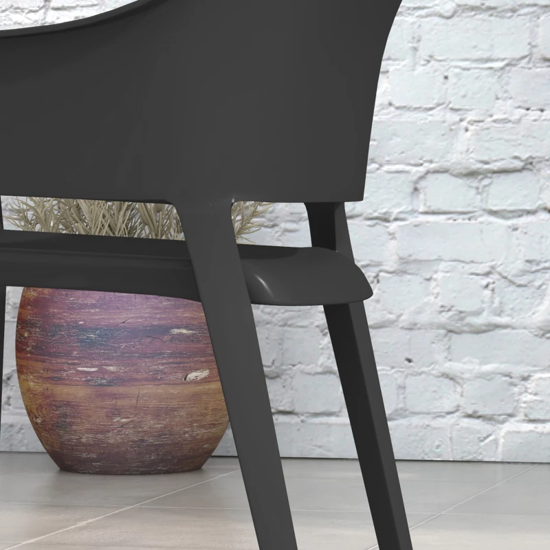 Outsunny Set 4 Sedie da Giardino in Plastica Impilabili con Braccioli e Schienale Alto in PP, Nero