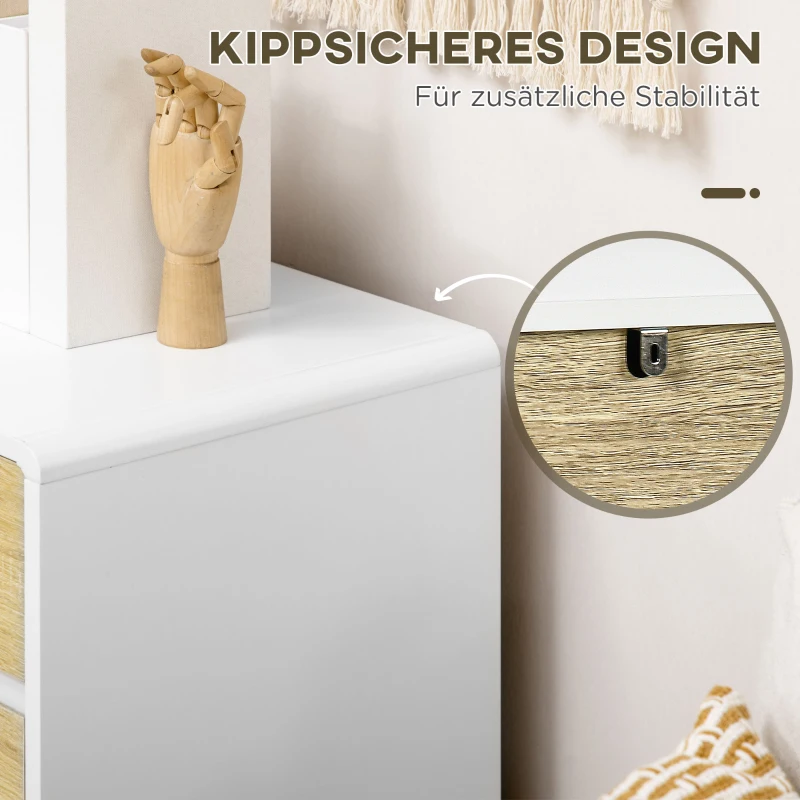 HOMCOM Kommode mit 4 Schubladen, MDF, Kantengriffe, 80 cm x 40 cm x 79,5 cm, Weiß + Natur