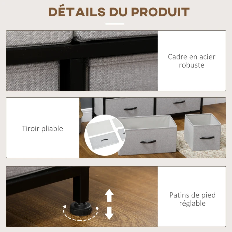 HOMCOM Commode 8 tiroirs meuble de rangement tiroir en tissu pliant - structure acier noir - 100 x 30 x 78 cm