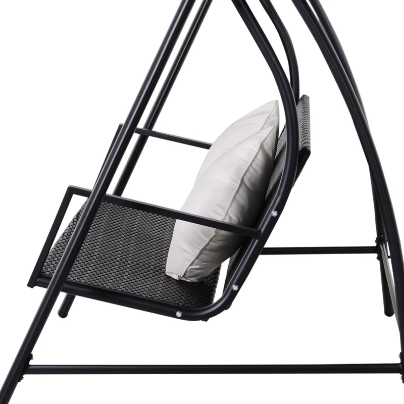 Outsunny Dondolo Polyrattan da Giardino a 3 posti, 2 Cuscini e Baldacchino Ferro Verniciato a Polvere Tetto Idrorepellente Cuscini Sfoderabili 198x124x179cm 360kg