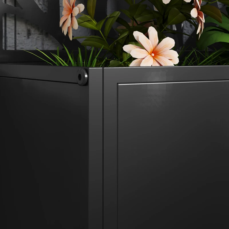 Outsunny Jardinera Elevada con Panel de Privacidad de Ramas Decorativas de Metal y Opción de Montaje en Pared 61x23x113 cm Negro