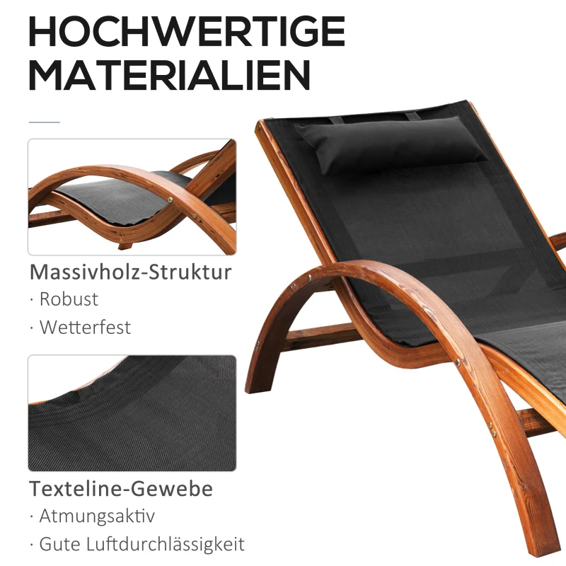 Outsunny Liegestuhl Sonnenliege Gartenliege Lounge Relaxliege Relaxsessel mit Kopfkissen Holz Teak 161 x 72 x 68 cm