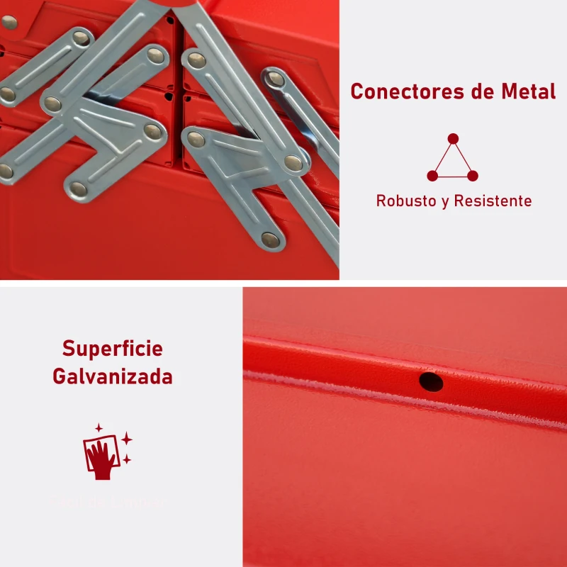 DURHAND Caja de Herramientas Metálica, Maletín de Herramientas de Acero Plegable con 5 Bandejas y Asa, para Taller, Garaje, 45x20x34,5 cm, Rojo