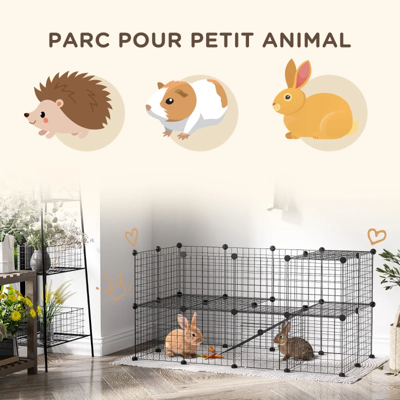 PawHut Cage parc clôture pour animaux domestiques enclos pour petits animaux modulable 2 niveaux 72 panneaux bords arrondis