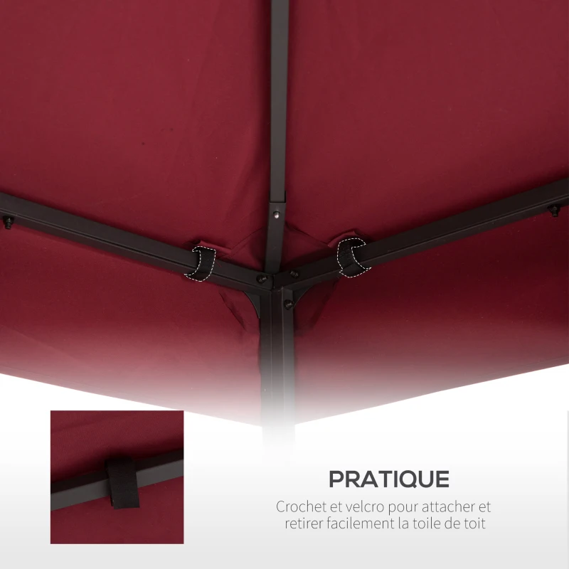 Outsunny Toit de Remplacement pour pavillon de Jardin Toile de Rechange pour pavillon tonnelle Tente 3 x 3 m Rouge vineux
