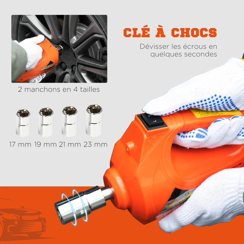 DURHAND Cric électrique hydraulique voiture levage 15,5-36 cm/42 cm - 12V charge 5 tonnes avec kit complet orange