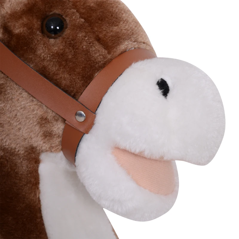 HOMCOM Cheval à Bascule Cheval de Cowboy Selle Grand Confort pour Enfants de 36+Mois Peluche Courte Douce Bois peuplier Charge 40 Kg Marron