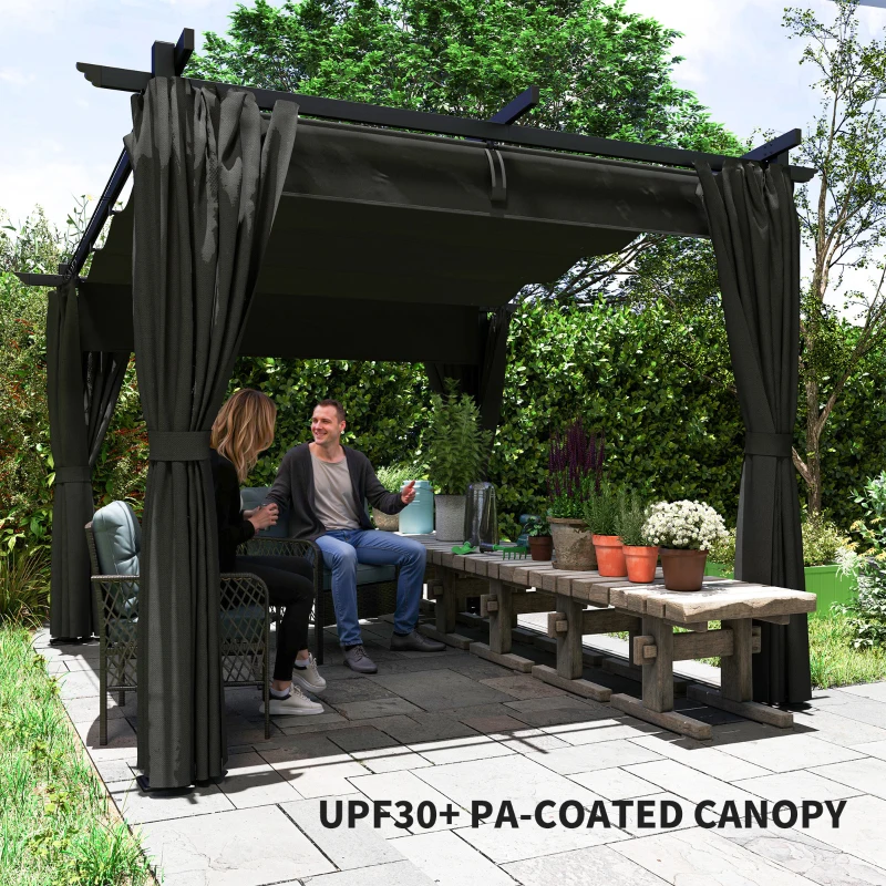 Outsunny 3 x 3 m Retractable Roof Pergola, with Curtains - Dark Grey