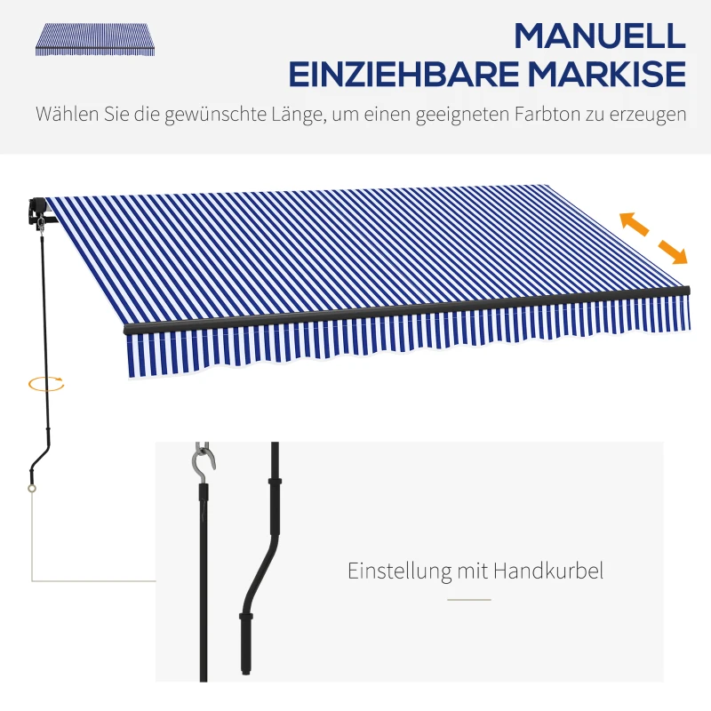 Outsunny Sonnenmarkise Markise Terrassenmarkise, inkl. Handkurbel, wetterbeständig, 247 cm x 295 cm, Blau + Weiß