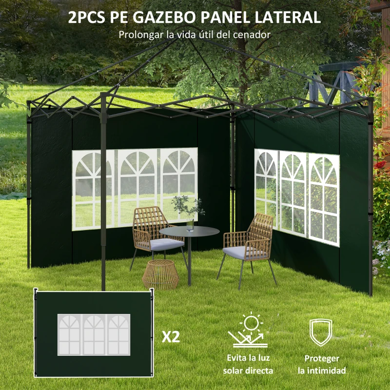 Outsunny Conjunto de 1 Carpa de Jardín 3x3 m Anti-UV Impermeable y 2 Paredes Laterales 3x2 m para Carpa 3x3 m y 3x6 m Verde