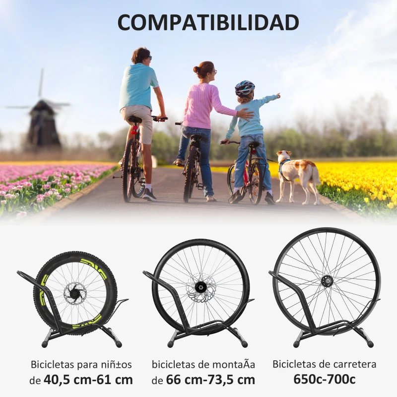 SPORTNOW Soporte para Bicicletas de Acero Aparca Bicis de Suelo Portátil para Interior y Exterior 59x41x38 cm Negro